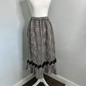 Woven Tweed Skirt With Trim, Multicolor Flared Midi Skirt
